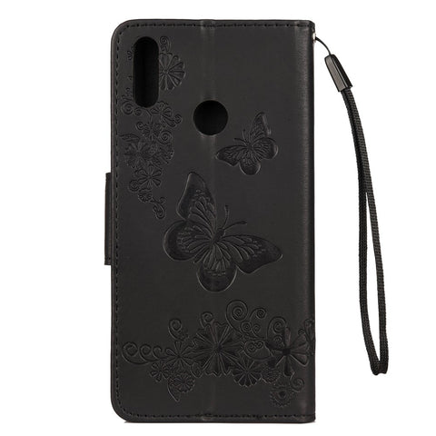 Imprint Butterfly Flower Leather Wallet Cell Phone Case for Huawei Y7 (2019)