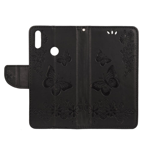 Imprint Butterfly Flower Leather Wallet Cell Phone Case for Huawei Y7 (2019)