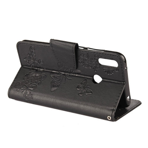 Imprint Butterfly Flower Leather Wallet Cell Phone Case for Huawei Y7 (2019)