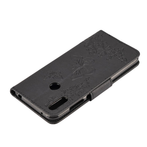 Imprint Butterfly Flower Leather Wallet Cell Phone Case for Huawei Y7 (2019)