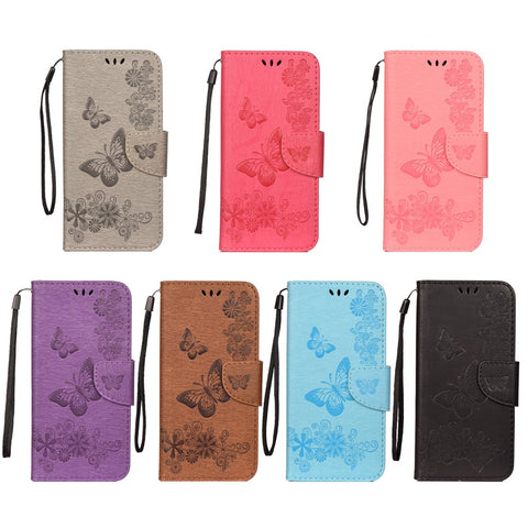 Imprint Butterfly Flower Leather Wallet Cell Phone Case for Huawei Y7 (2019)