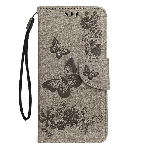 Imprint Butterfly Flower Leather Wallet Cell Phone Case for Huawei Y7 (2019)