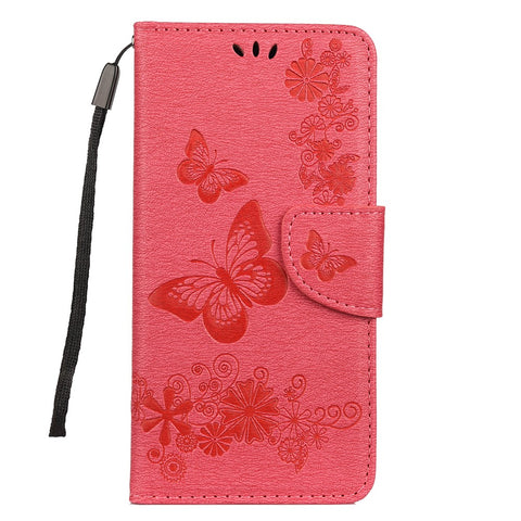 Imprint Butterfly Flower Leather Wallet Cell Phone Case for Huawei Y7 (2019)