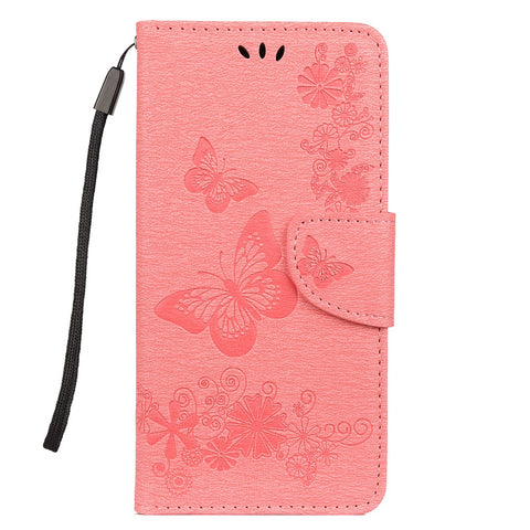 Imprint Butterfly Flower Leather Wallet Cell Phone Case for Huawei Y7 (2019)