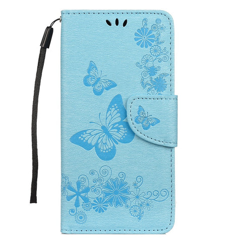 Imprint Butterfly Flower Leather Wallet Cell Phone Case for Huawei Y7 (2019)