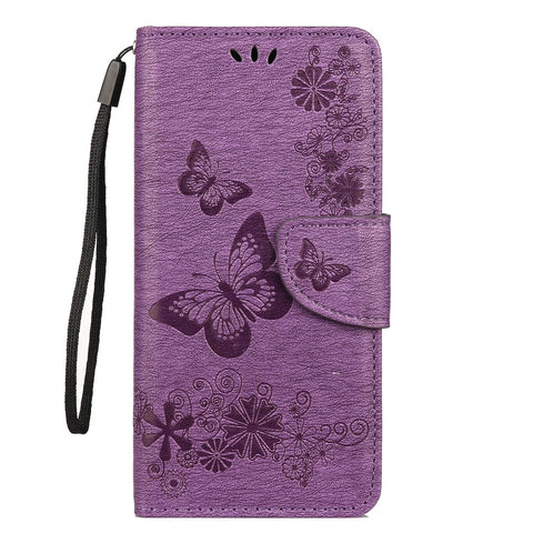 Imprint Butterfly Flower Leather Wallet Cell Phone Case for Huawei Y7 (2019)
