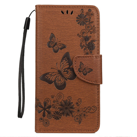 Imprint Butterfly Flower Leather Wallet Cell Phone Case for Huawei Y7 (2019)