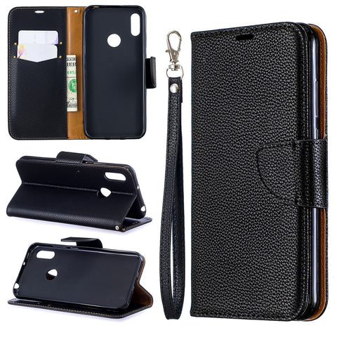 Litchi Skin Leather Wallet Case for Huawei Y6 (2019, with Fingerprint Sensor) / Y6 Prime (2019)