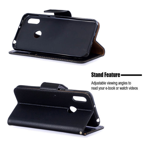 Litchi Skin Leather Wallet Case for Huawei Y6 (2019, with Fingerprint Sensor) / Y6 Prime (2019)