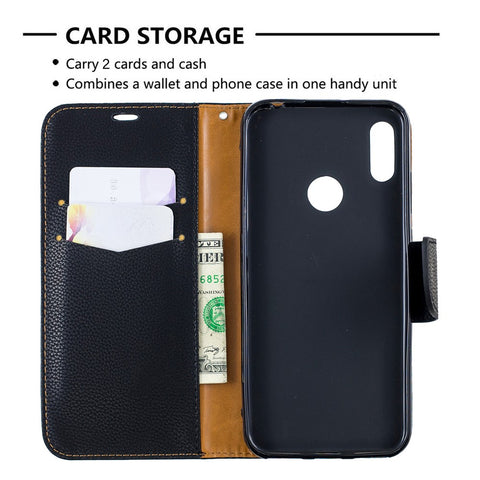 Litchi Skin Leather Wallet Case for Huawei Y6 (2019, with Fingerprint Sensor) / Y6 Prime (2019)