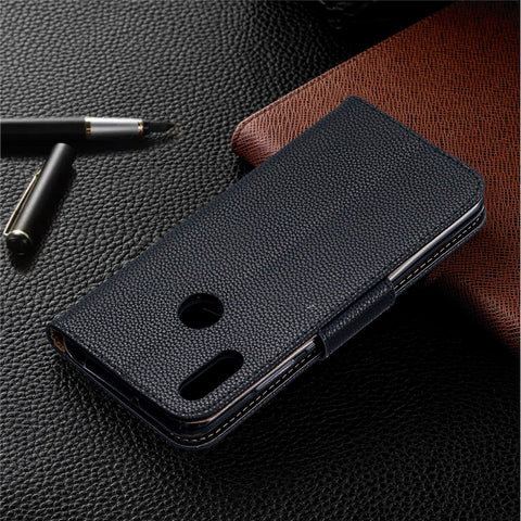 Litchi Skin Leather Wallet Case for Huawei Y6 (2019, with Fingerprint Sensor) / Y6 Prime (2019)