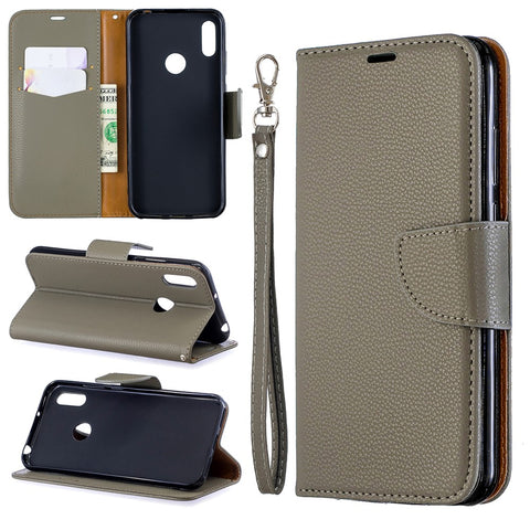 Litchi Skin Leather Wallet Case for Huawei Y6 (2019, with Fingerprint Sensor) / Y6 Prime (2019)