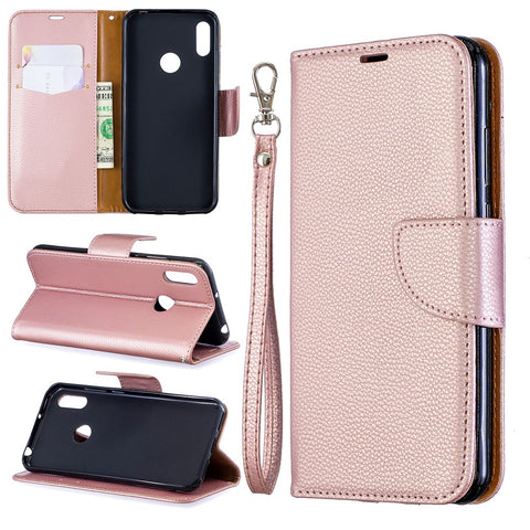 Litchi Skin Leather Wallet Case for Huawei Y6 (2019, with Fingerprint Sensor) / Y6 Prime (2019)