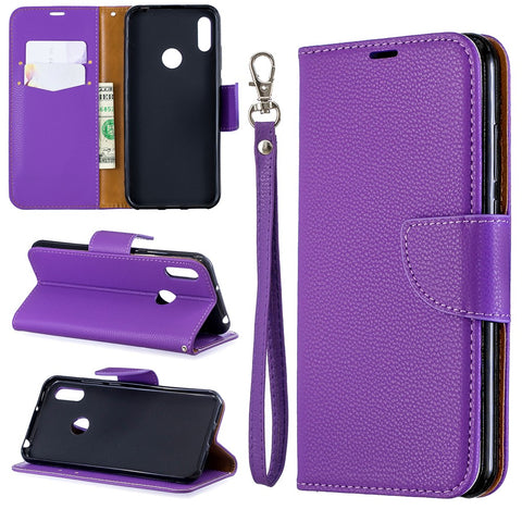 Litchi Skin Leather Wallet Case for Huawei Y6 (2019, with Fingerprint Sensor) / Y6 Prime (2019)