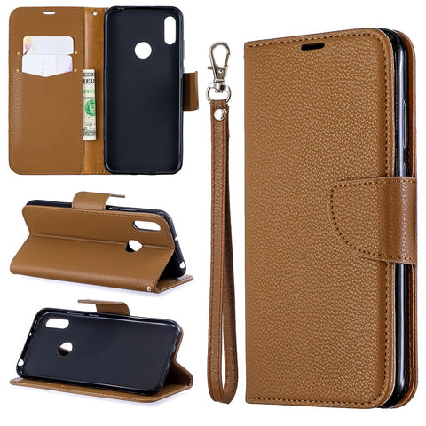 Litchi Skin Leather Wallet Case for Huawei Y6 (2019, with Fingerprint Sensor) / Y6 Prime (2019)