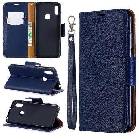 Litchi Skin Leather Wallet Case for Huawei Y6 (2019, with Fingerprint Sensor) / Y6 Prime (2019)