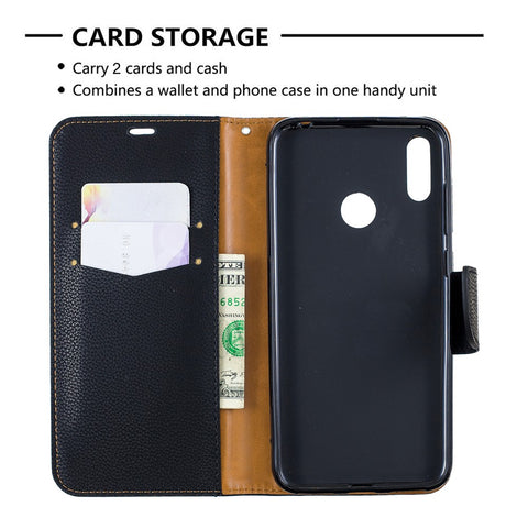 Litchi Skin PU Leather Stand Mobile Cover for Huawei Y7 (2019) / Y7 Prime (2019)
