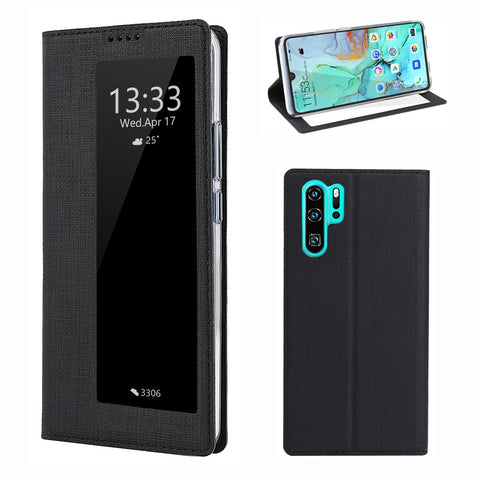 VILI DMX Cross Texture View Window Leather Flip Phone Cover with Card Slot for Huawei P30 Pro