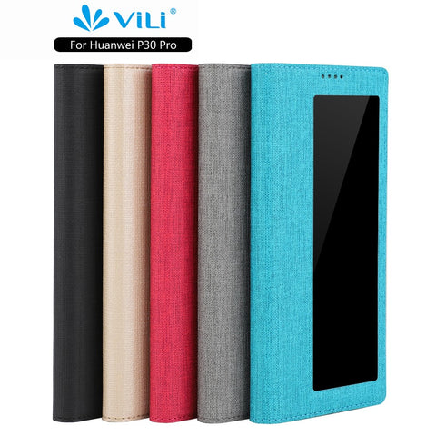 VILI DMX Cross Texture View Window Leather Flip Phone Cover with Card Slot for Huawei P30 Pro