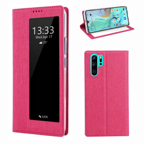 VILI DMX Cross Texture View Window Leather Flip Phone Cover with Card Slot for Huawei P30 Pro