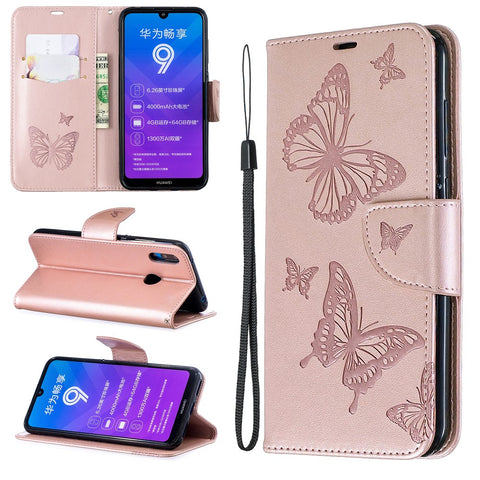 Imprint Butterfly Leather Wallet Case for Huawei Y7 (2019) / Y7 Prime (2019)