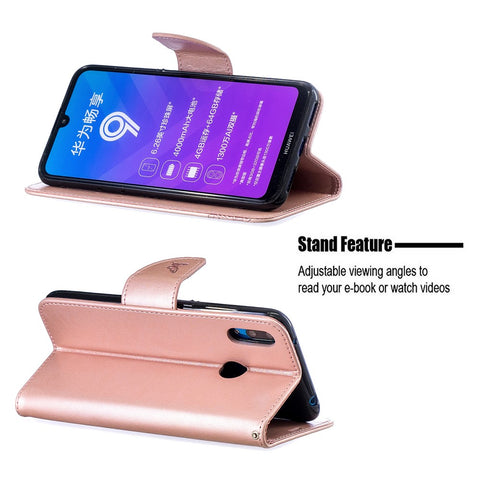 Imprint Butterfly Leather Wallet Case for Huawei Y7 (2019) / Y7 Prime (2019)