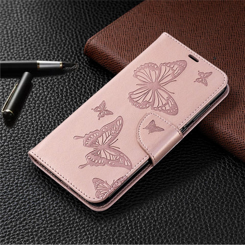 Imprint Butterfly Leather Wallet Case for Huawei Y7 (2019) / Y7 Prime (2019)