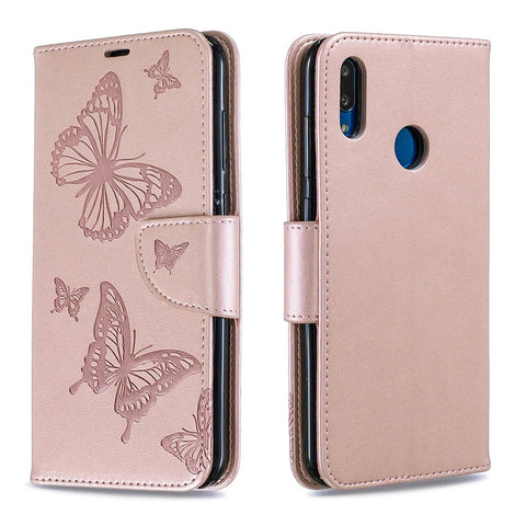 Imprint Butterfly Leather Wallet Case for Huawei Y7 (2019) / Y7 Prime (2019)