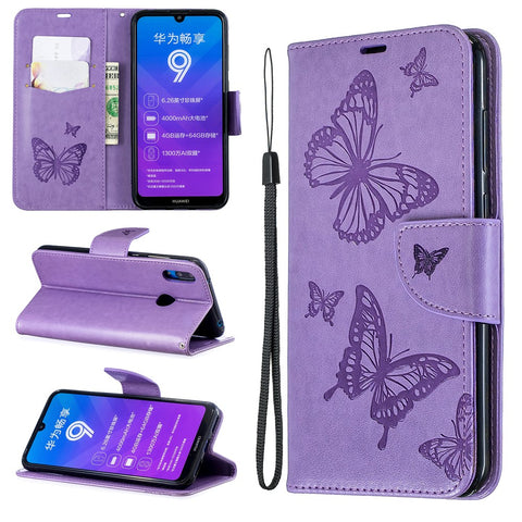 Imprint Butterfly Leather Wallet Case for Huawei Y7 (2019) / Y7 Prime (2019)