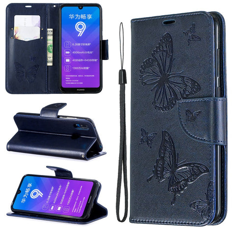Imprint Butterfly Leather Wallet Case for Huawei Y7 (2019) / Y7 Prime (2019)