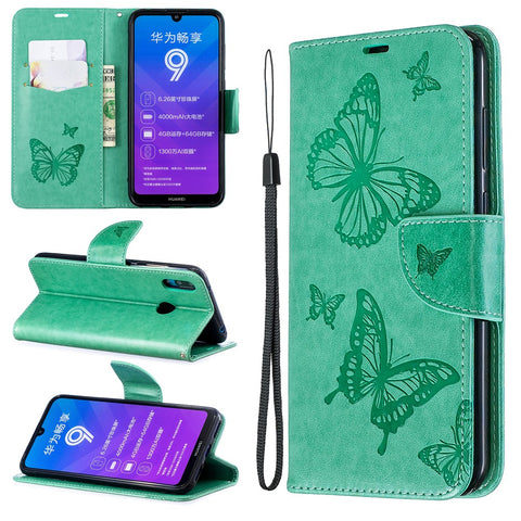 Imprint Butterfly Leather Wallet Case for Huawei Y7 (2019) / Y7 Prime (2019)