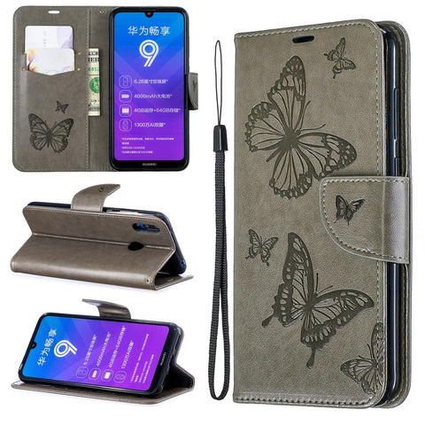 Imprint Butterfly Leather Wallet Case for Huawei Y7 (2019) / Y7 Prime (2019)
