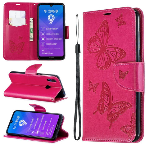 Imprint Butterfly Leather Wallet Case for Huawei Y7 (2019) / Y7 Prime (2019)