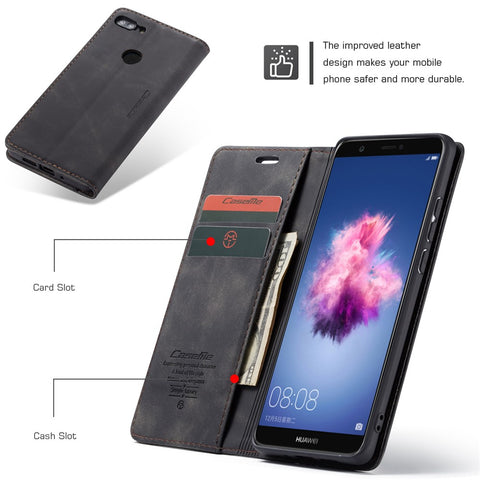CASEME 013 Series Auto-absorbed PU Leather Wallet Stand Case for Huawei P Smart (2017) / Enjoy 7S