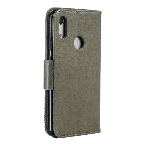 Imprint Butterfly PU Leather Wallet Flip Case with Strap for Huawei Y6 (2019, with Fingerprint Sensor) / Y6 Prime (2019) / Honor 8A