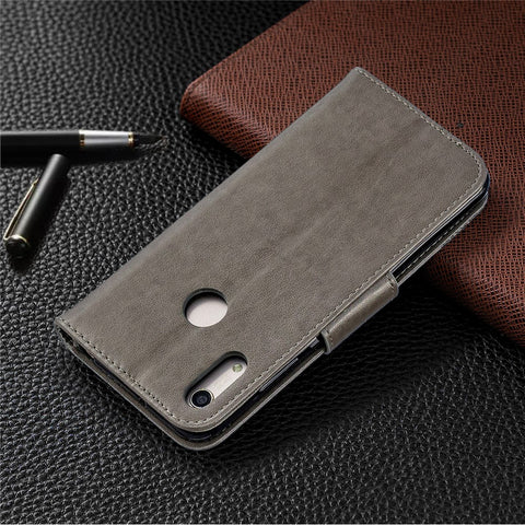 Imprint Butterfly PU Leather Wallet Flip Case with Strap for Huawei Y6 (2019, with Fingerprint Sensor) / Y6 Prime (2019) / Honor 8A