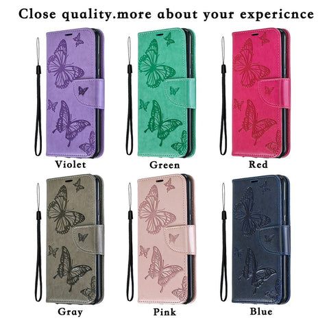 Imprint Butterfly PU Leather Wallet Flip Case with Strap for Huawei Y6 (2019, with Fingerprint Sensor) / Y6 Prime (2019) / Honor 8A
