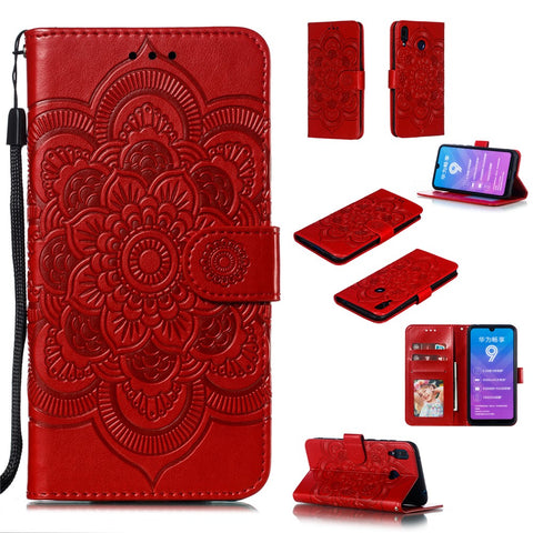 For Huawei Y7 (2019) Imprint Mandala Flower Leather Wallet Case Phone Cover