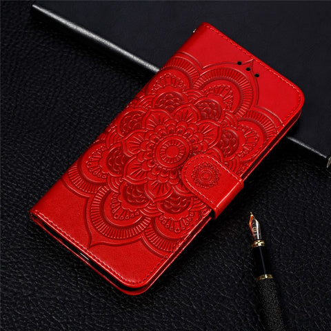 For Huawei Y7 (2019) Imprint Mandala Flower Leather Wallet Case Phone Cover