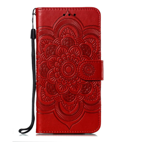 For Huawei Y7 (2019) Imprint Mandala Flower Leather Wallet Case Phone Cover