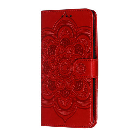 For Huawei Y7 (2019) Imprint Mandala Flower Leather Wallet Case Phone Cover