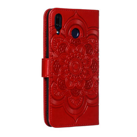 For Huawei Y7 (2019) Imprint Mandala Flower Leather Wallet Case Phone Cover