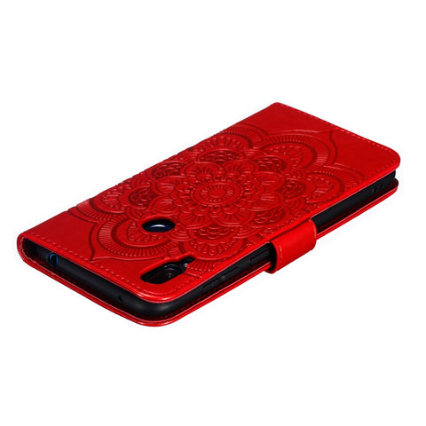 For Huawei Y7 (2019) Imprint Mandala Flower Leather Wallet Case Phone Cover