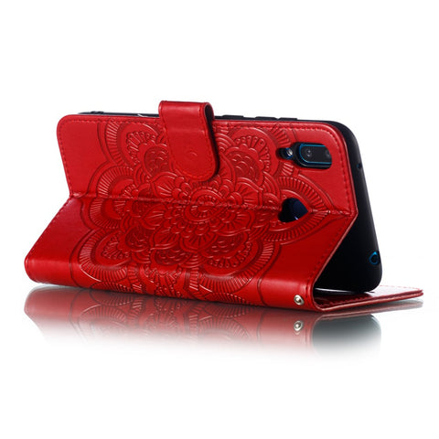 For Huawei Y7 (2019) Imprint Mandala Flower Leather Wallet Case Phone Cover