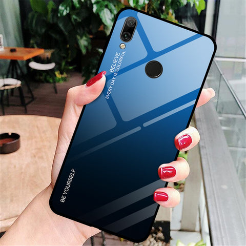 Gradient Color Glass + PC + TPU Hybrid Case for Huawei Y7 (2019)
