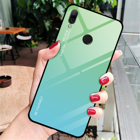Gradient Color Glass + PC + TPU Hybrid Case for Huawei Y7 (2019)