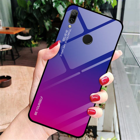 Gradient Color Glass + PC + TPU Hybrid Case for Huawei Y7 (2019)