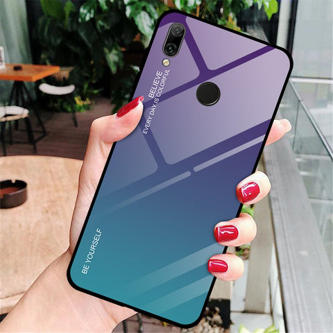 Gradient Color Glass + PC + TPU Hybrid Case for Huawei Y7 (2019)