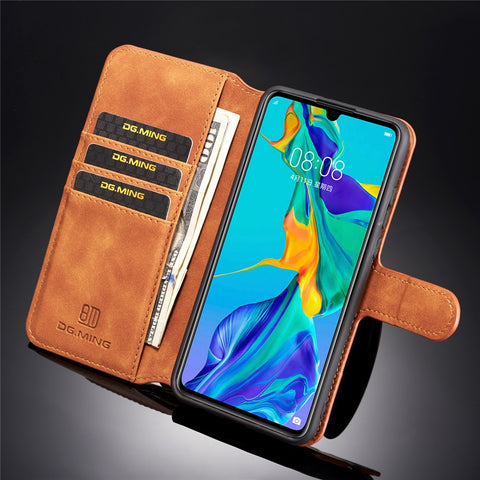 DG.MING Retro Style Leather Wallet Stand Case for Huawei P30 Lite New Edition/P30 Lite/nova 4e