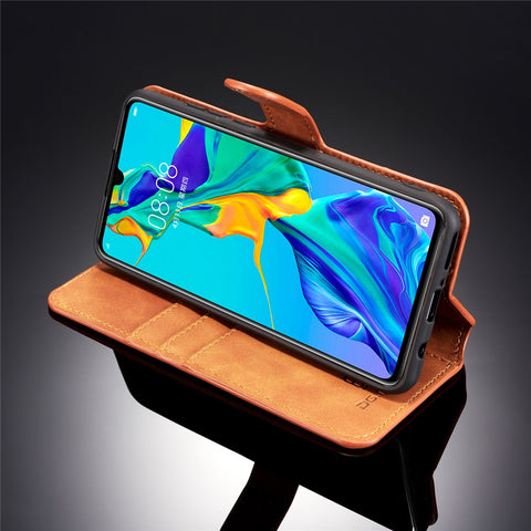 DG.MING Retro Style Leather Wallet Stand Case for Huawei P30 Lite New Edition/P30 Lite/nova 4e